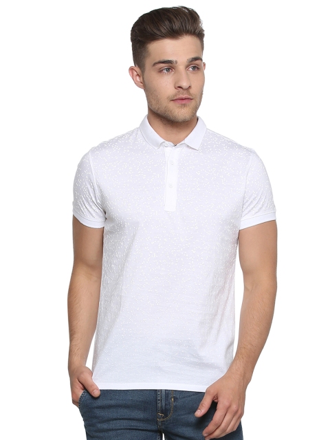 

V Dot Men White Printed Polo Collar T-shirt