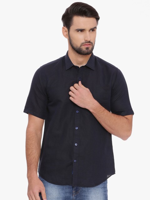 

Linen Club CAVALLO Men Navy Blue Slim Fit Solid Linen Casual Shirt