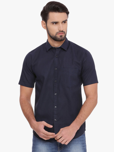 

Linen Club CAVALLO Men Navy Blue Slim Fit Solid Linen Casual Shirt