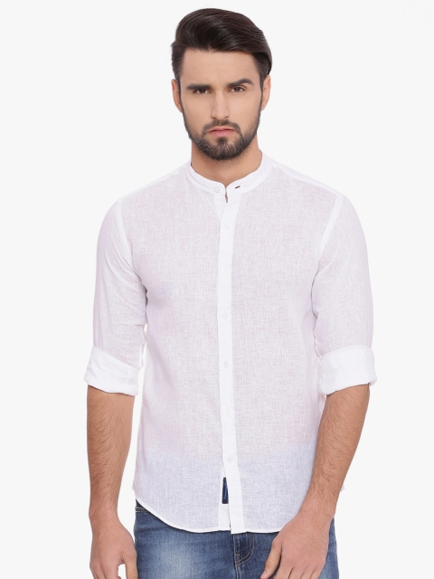 

Linen Club CAVALLO Men White Slim Fit Solid Linen Casual Shirt