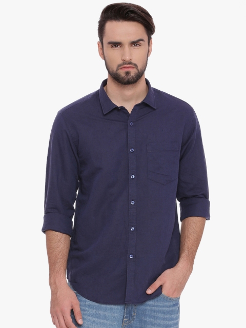 

Linen Club CAVALLO Men Navy Blue Slim Fit Solid Linen Casual Shirt
