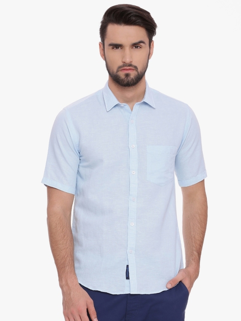 

Linen Club CAVALLO Men Blue Slim Fit Solid Linen Casual Shirt