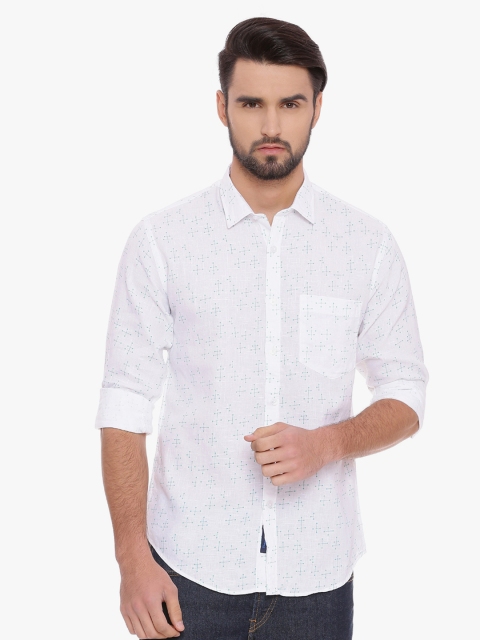

Linen Club CAVALLO Men White Slim Fit Printed Linen Casual Shirt
