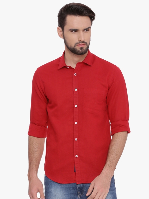 

Linen Club CAVALLO Men Red Slim Fit Solid Linen Casual Shirt