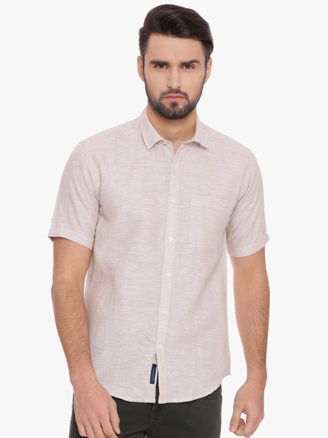 

Linen Club CAVALLO Men Brown & Off-White Slim Fit Self Design Casual Shirt