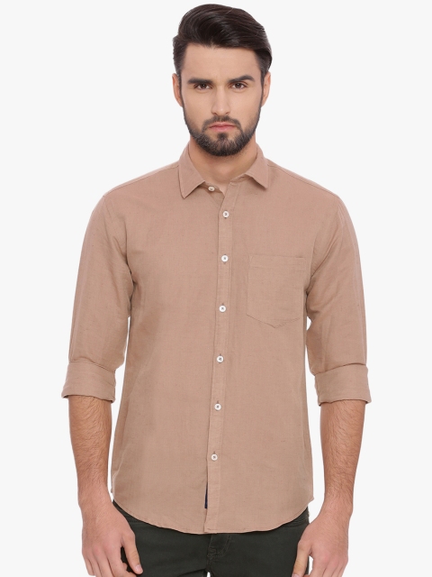 

Linen Club CAVALLO Men Brown Slim Fit Solid Linen Casual Shirt