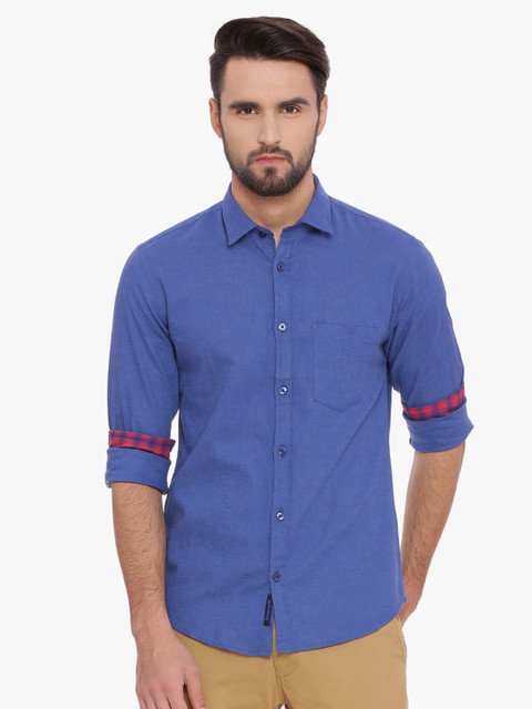 

Linen Club CAVALLO Men Blue Slim Fit Solid Linen Casual Shirt