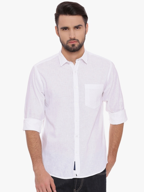 

Linen Club CAVALLO Men White Slim Fit Solid Linen Casual Shirt