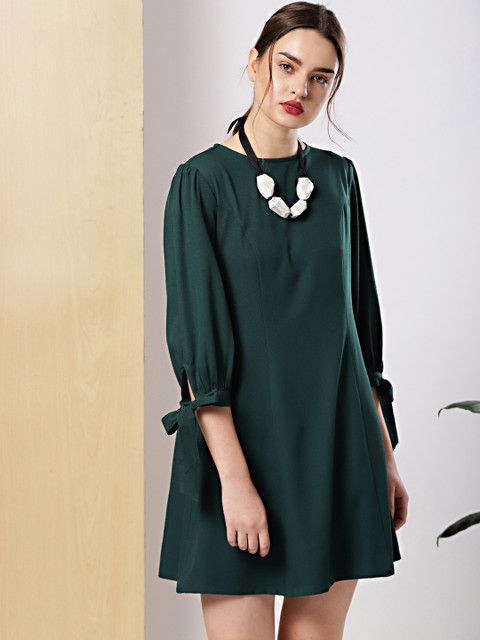 

her by invictus Women Green Solid A-Line Dress