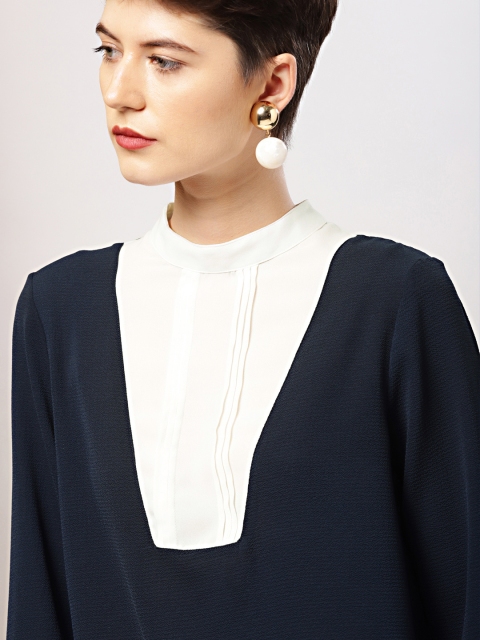 

her by invictus Women Navy Blue & White Colourblocked Top