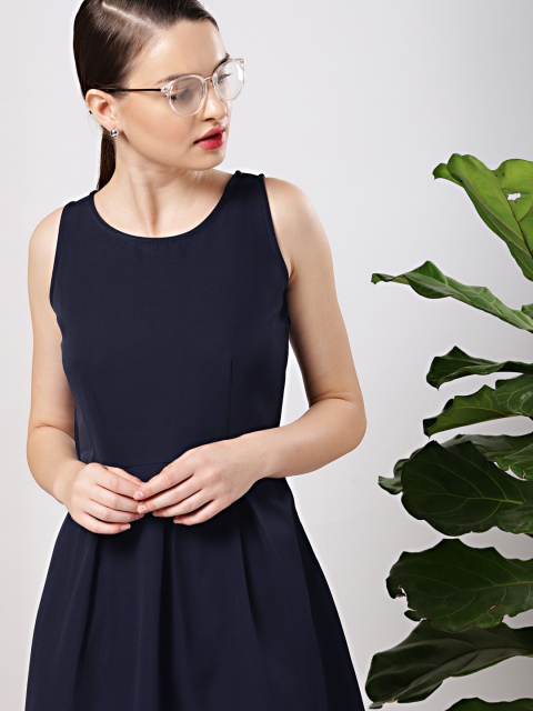 

her by invictus Women Navy Blue Solid Premium A-Line Dress