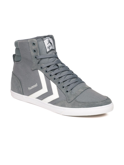 

hummel Unisex Grey Solid Mid-Top Sneakers