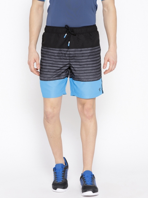 

hummel Men Black & Blue Striped Regular Fit Linus Sports Shorts