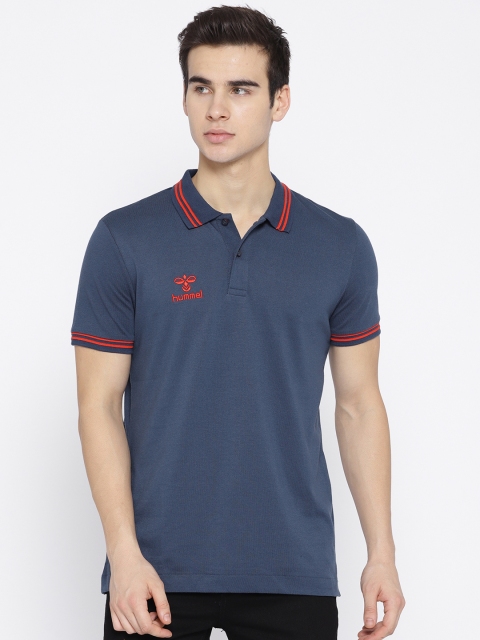 

hummel Men Navy Blue Solid Polo Collar T-shirt