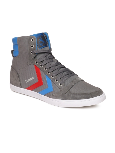 

hummel Unisex Grey Solid Synthetic Mid-Top Sneakers