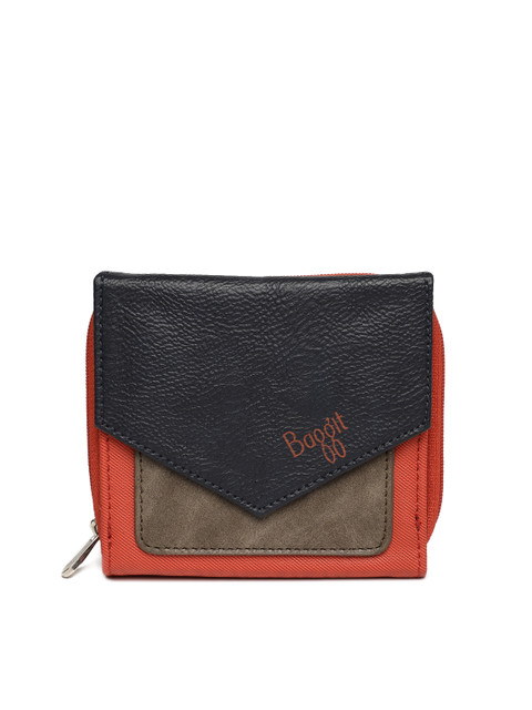 

Baggit Women Navy Blue & Orange Colourblocked Three Fold Wallet