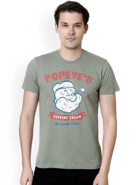 

Free Authority Men Olive Green Popeye Printed Round Neck T-Shirt