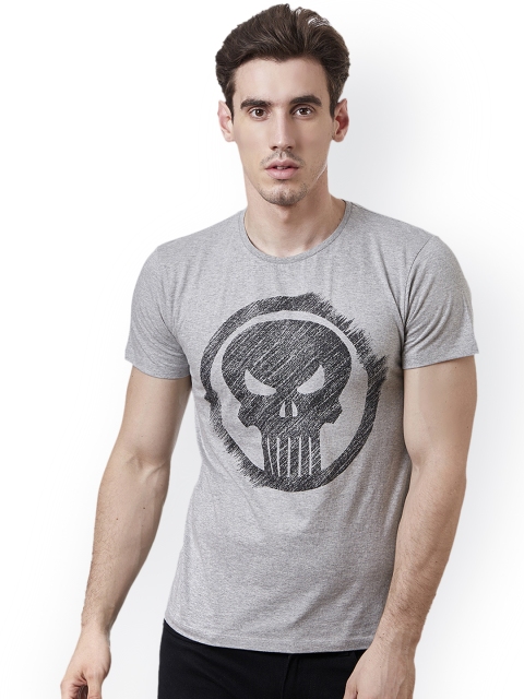 

Free Authority Men Grey Melange PUNISHER Printed T-shirt