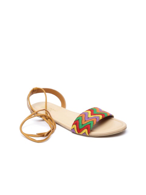 

Monrow Women Multicoloured Printed Synthetic Open Toe Flats, Multi