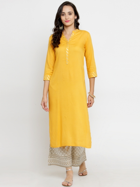 

Varanga Women Yellow & Off-White Solid Kurta with Palazzos
