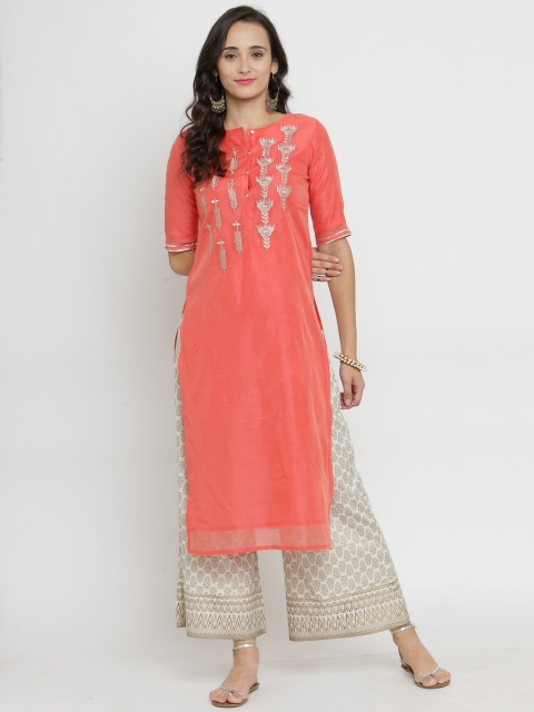 

Varanga Women Coral & Beige Solid Kurta with Palazzos