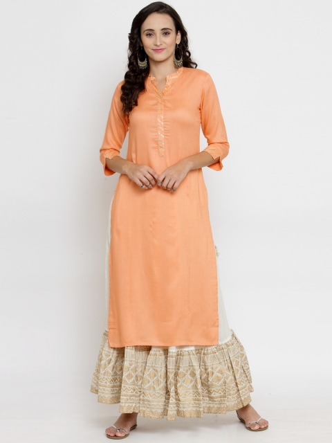 

Varanga Women Peach-Coloured & Off-White Solid Kurta with Skirt