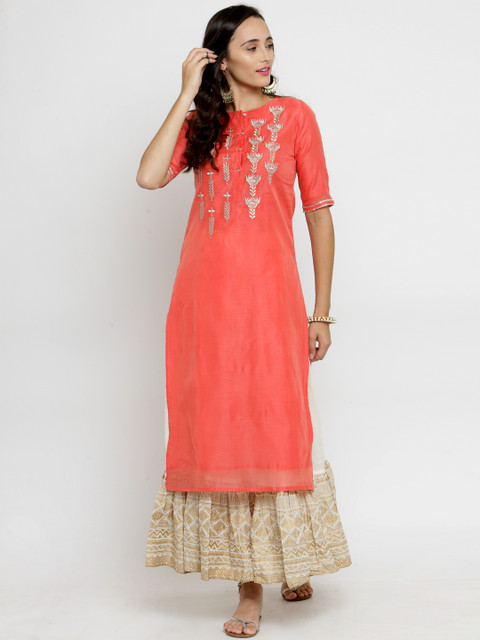 

Varanga Coral Embroidered Chanderi Kurta with Skirt