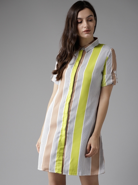 

HERE&NOW Women Green Striped Shirt Dress