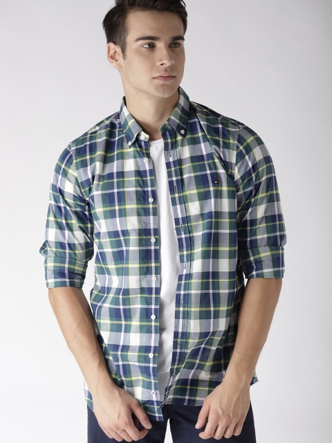 

Tommy Hilfiger Men Blue & Green Slim Fit Checked Casual Shirt