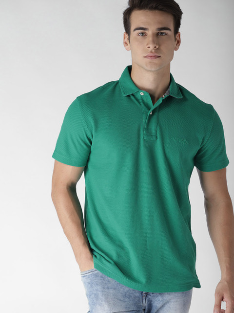 

Tommy Hilfiger Men Green Solid Polo Collar T-shirt