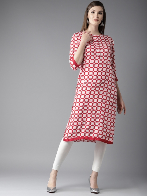 

HERE&NOW Women Red & White Printed Straight Kurta