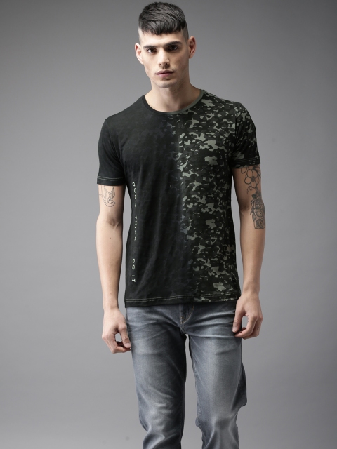 

Flying Machine Men Charcoal Grey & Black Printed Round Neck T-shirt