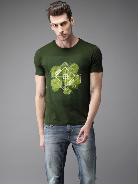 

Flying Machine Men Green Printed Round Neck T-shirt