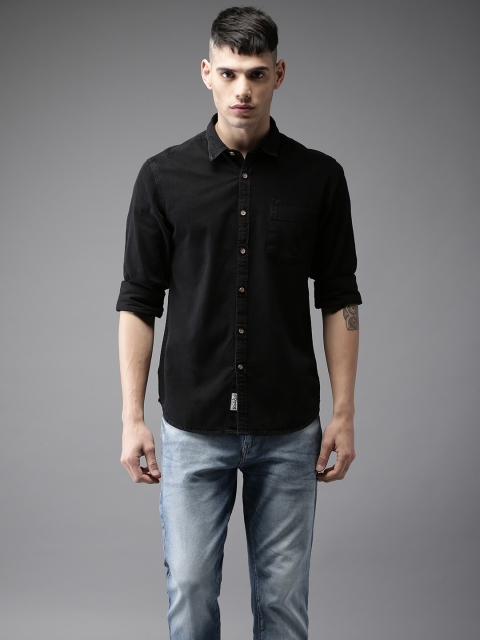 

Flying Machine Men Black Regular Fit Solid Denim Casual Shirt