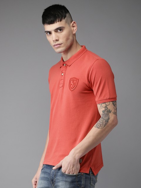 

Flying Machine Men Red Solid Polo Collar T-shirt