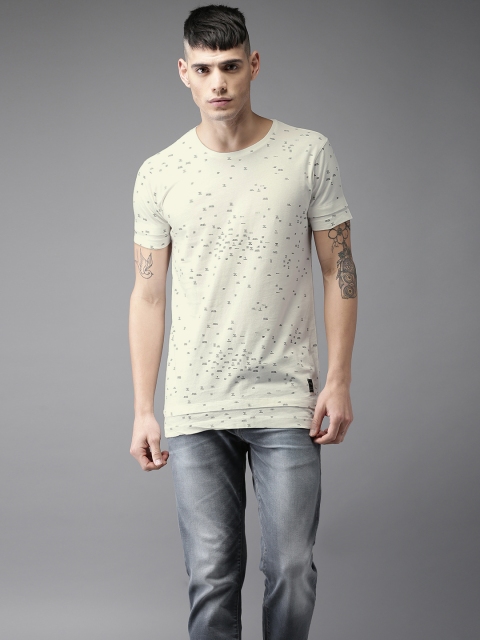 

Flying Machine Men White Printed Round Neck T-shirt