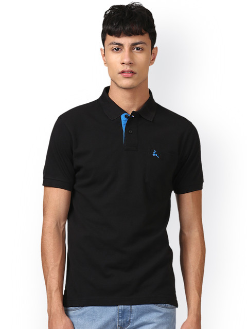

Parx Men Black Solid Polo Collar T-shirt