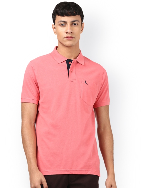 

Parx Men Coral Pink Solid Polo Collar T-shirt