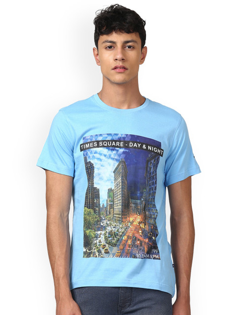 

Parx Men Blue Printed Round Neck T-shirt