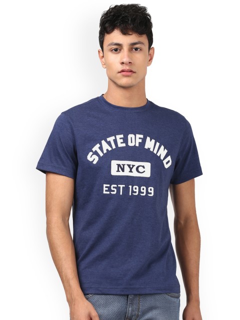 

Parx Men Blue Printed Round Neck T-shirt