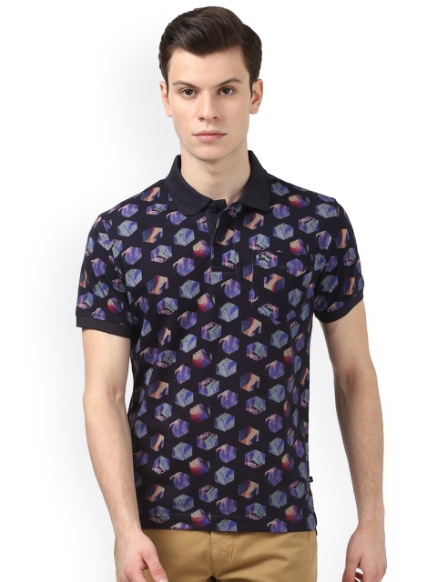 

Parx Men Blue Printed Polo Collar T-shirt