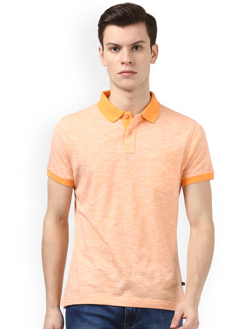

Parx Men Orange & Off-White Self Design Polo Collar T-shirt