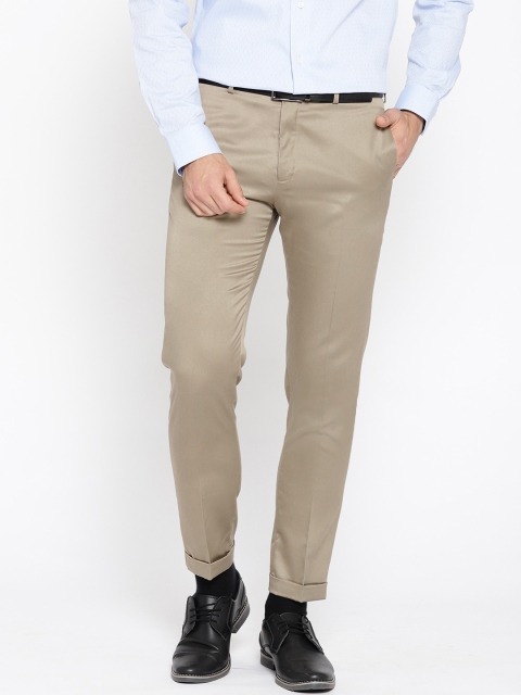 

Blackberrys Men Beige Tapered Slim Fit Solid Formal Trousers