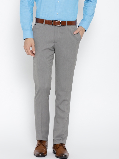 

Blackberrys Men Grey Sharp Regular Fit Self Design Formal Trousers