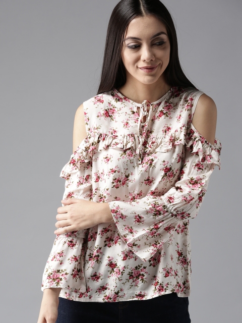 

Moda Rapido Women Off-White & Pink Floral Print Top
