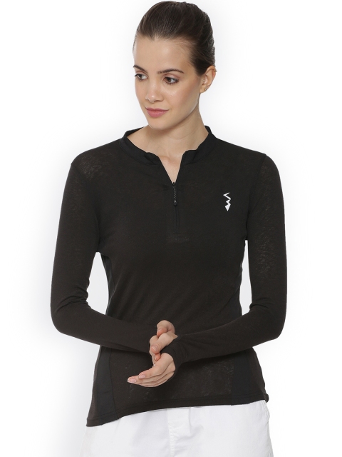 

Campus Sutra Women Black Solid Mandarin Collar T-shirt