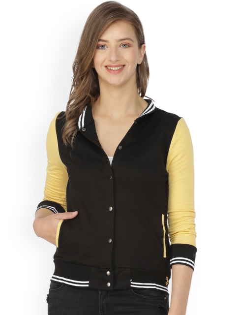 

Campus Sutra Women Black Colourblocked Varsity Jacket