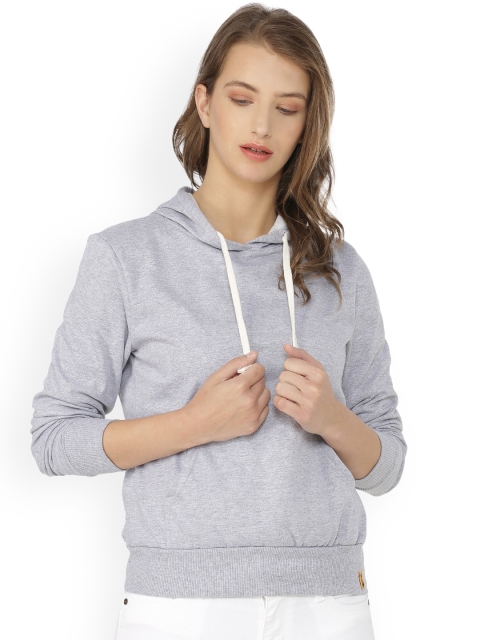 

Campus Sutra Women Grey Melange Solid Hooded Sweatshirt