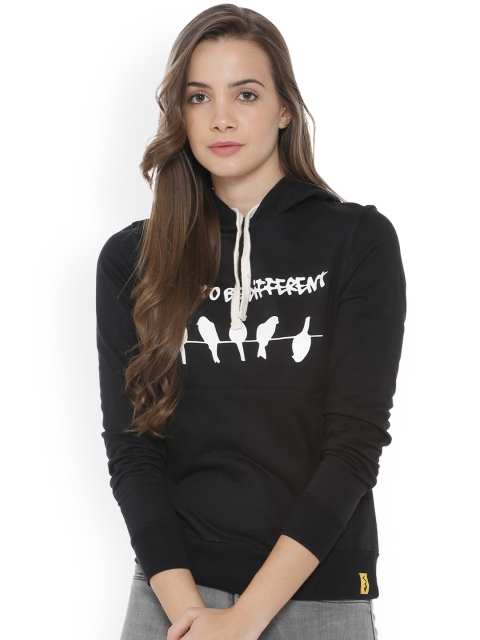 

Campus Sutra Women Black Printed Hooded Sweatshirt