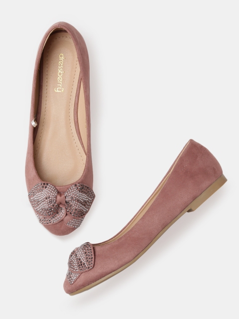 

DressBerry Women Dusty Pink Solid Ballerinas with Embellished Bow Detail